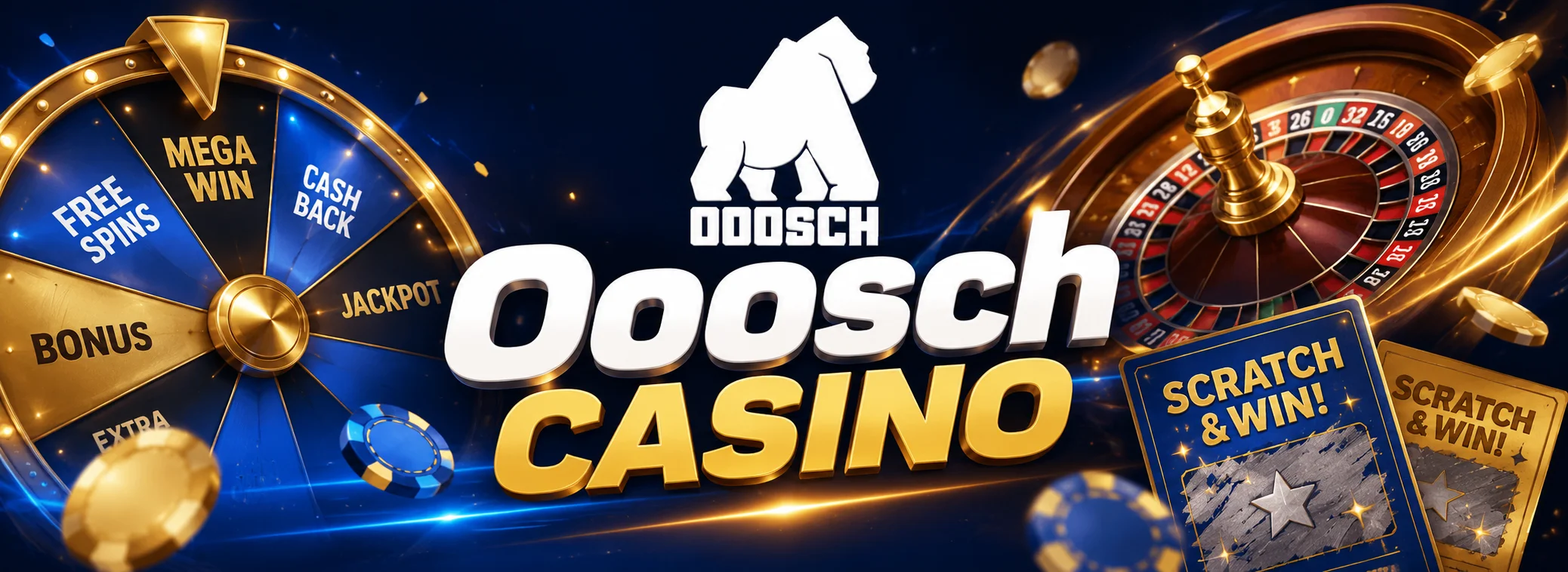 Ooosch Casino Ireland banner: instant spin and scratch games with 100% up to €150 plus 75 free spins